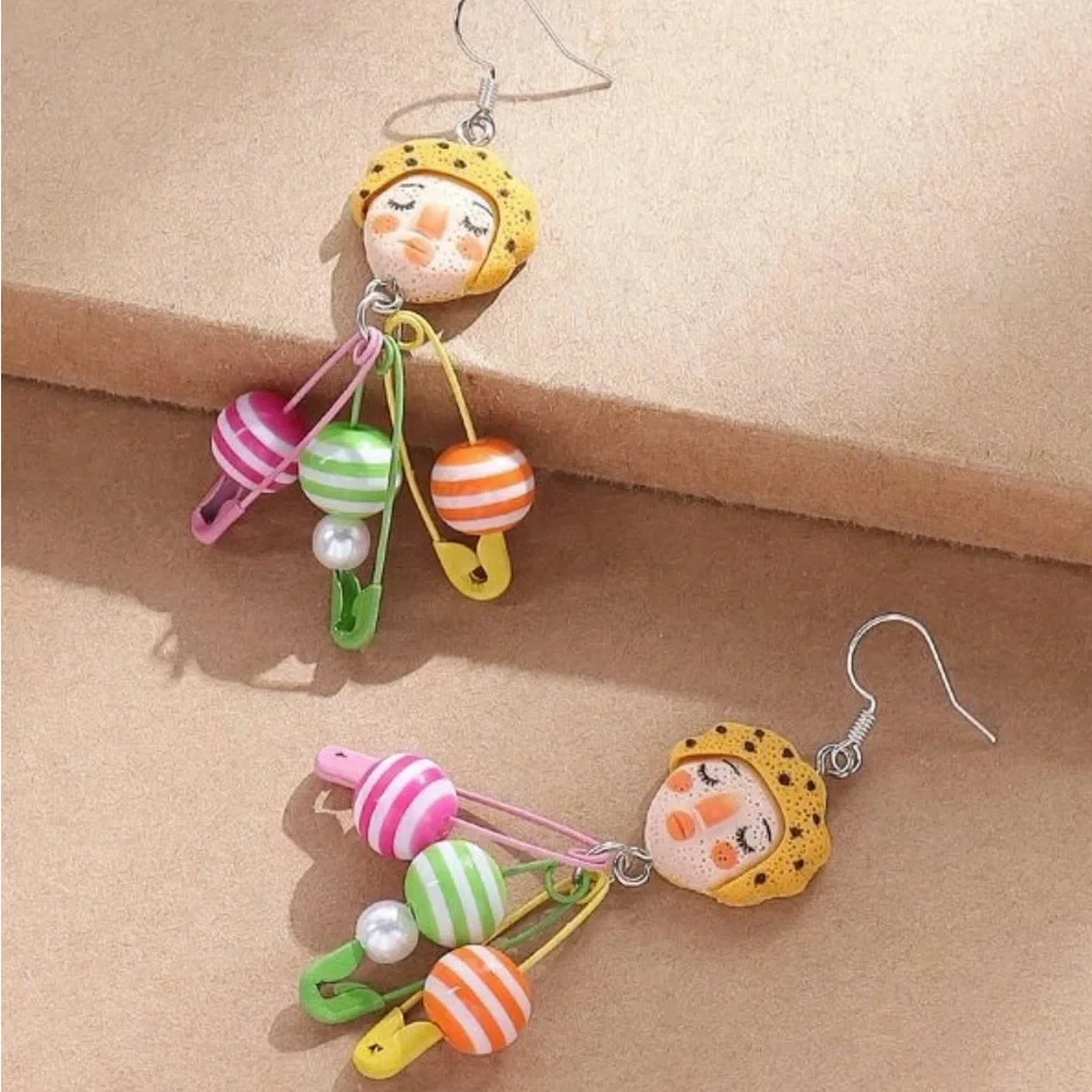 Circus Clown Blonde Boy Safety Pin Festival Carnival Fairground Nostalgic Dangle